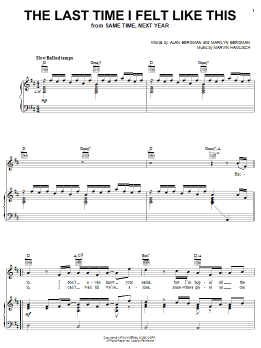 Johnny Mathis The Last Time I Felt Like This sheet music notes and chords. Download Printable PDF.