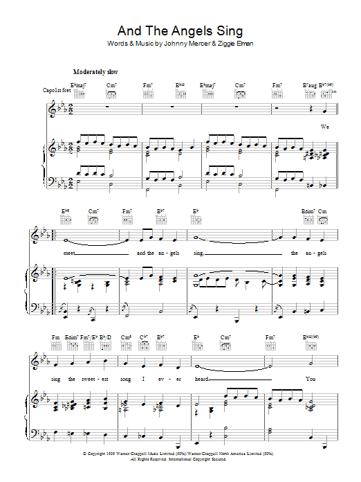 Learn to play Johnny Mercer And The Angels Sing sheet music for Piano, Vocal & Guitar Chords in minutes. Price: 7.8900$ Johnny Mercer And The Angels Sing sheet music notes and chords arranged for Piano, Vocal & Guitar Chords