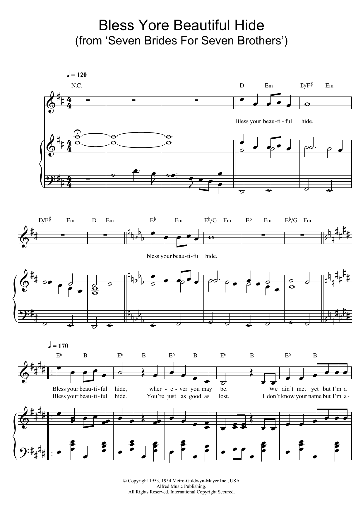 Johnny Mercer Bless Yore Beautiful Hide (from 'Seven Brides For Seven Brothers') sheet music notes and chords. Download Printable PDF.