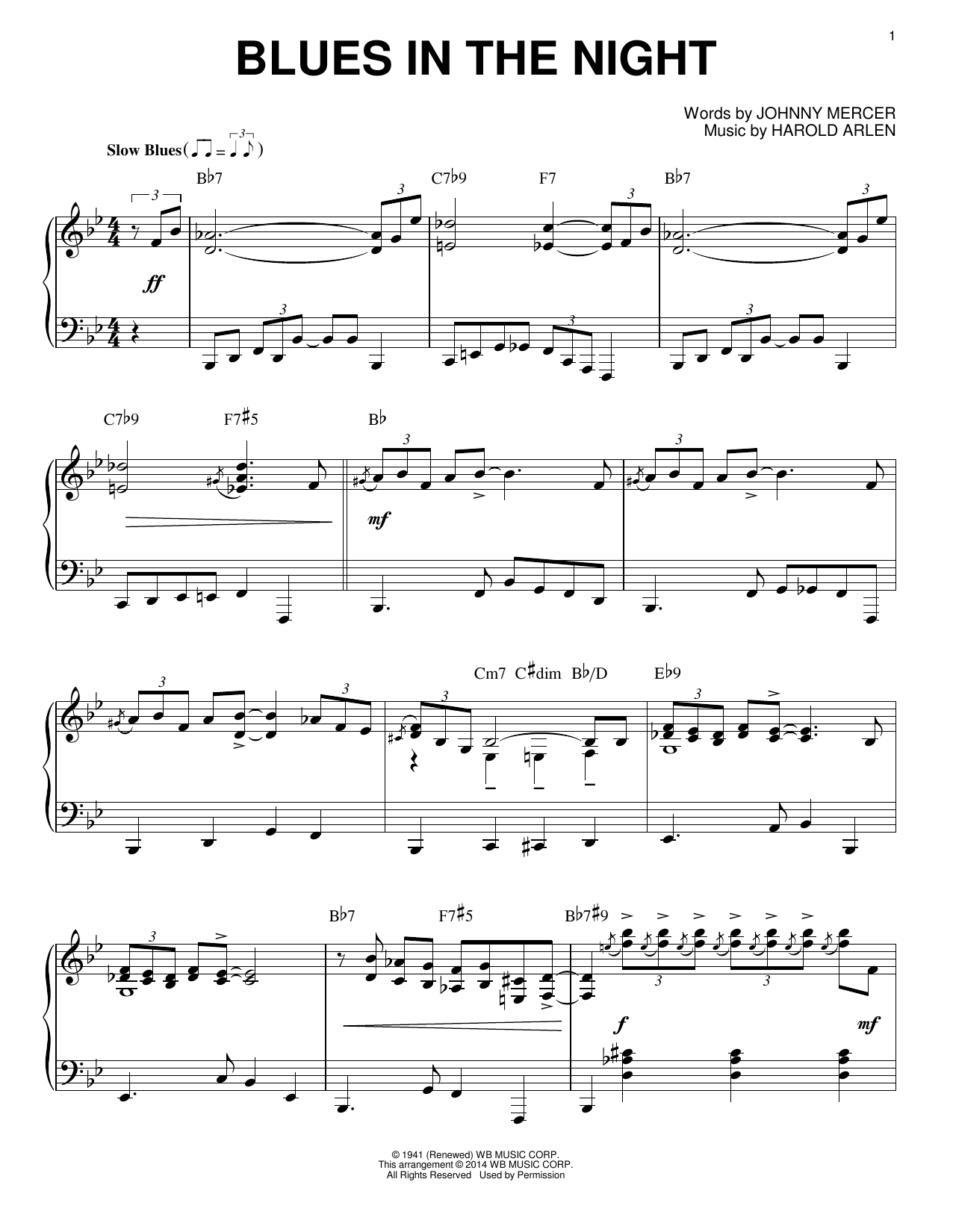 Johnny Mercer Blues In The Night [Jazz version] (arr. Brent Edstrom) sheet music notes and chords. Download Printable PDF.