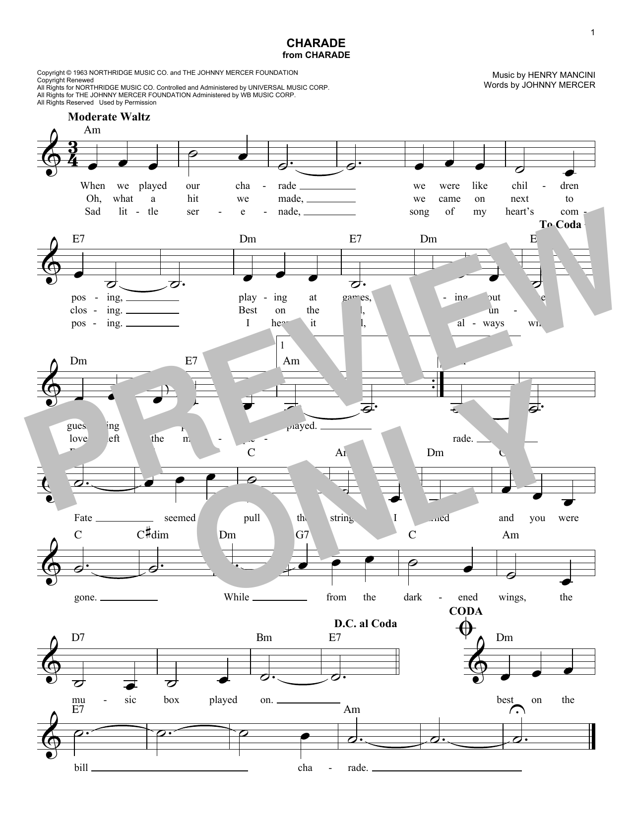 Learn to play Johnny Mercer Charade sheet music for Easy Lead Sheet / Fake Book in minutes. Price: 5.9900$ Johnny Mercer Charade sheet music notes and chords arranged for Easy Lead Sheet / Fake Book