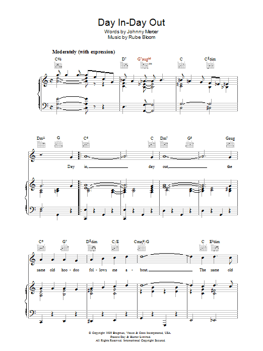 Learn to play Johnny Mercer Day In, Day Out sheet music for Real Book – Melody & Chords in minutes. Price: 5.9900$ Johnny Mercer Day In, Day Out sheet music notes and chords arranged for Real Book – Melody & Chords