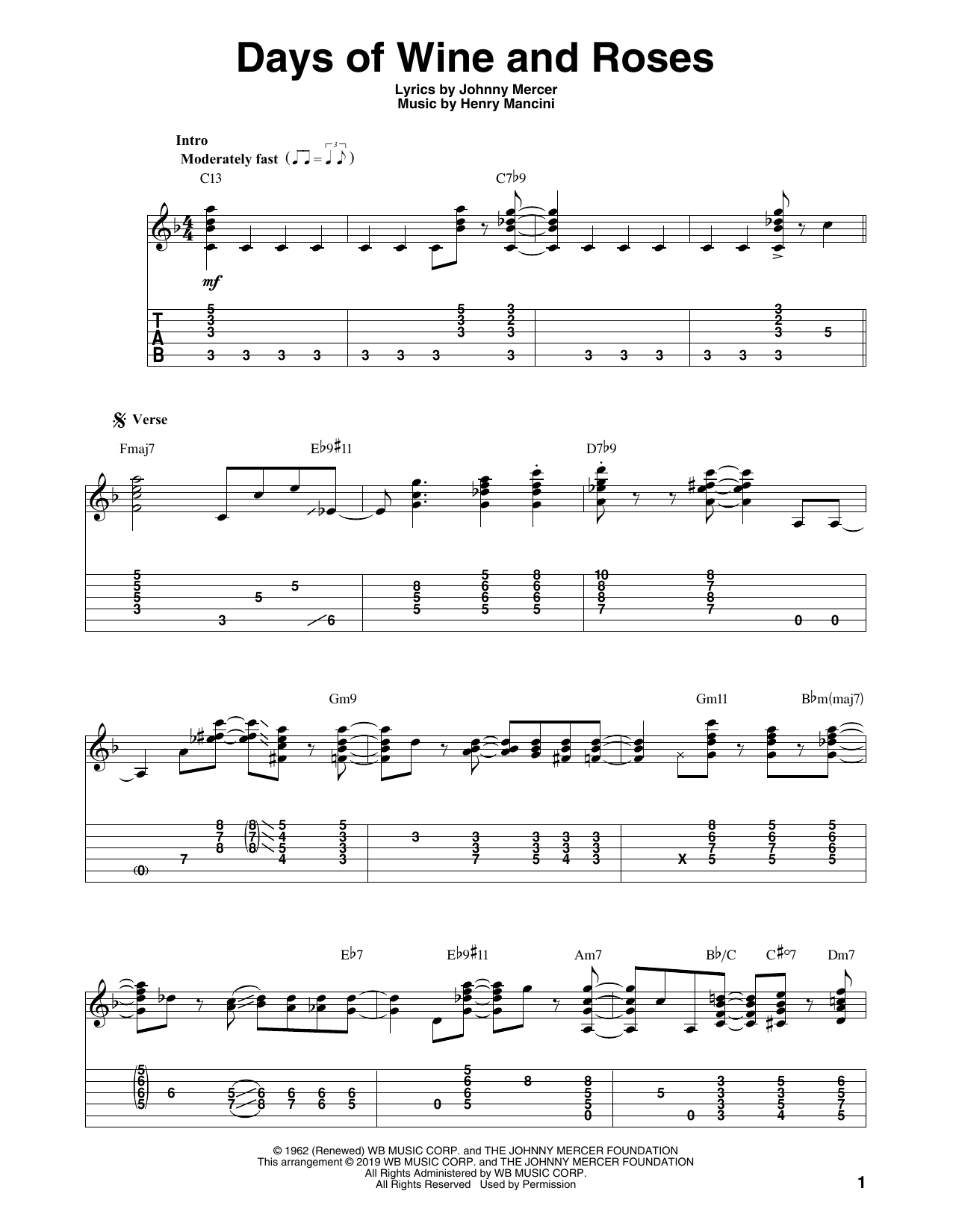 Johnny Mercer Days Of Wine And Roses (arr. Bill LaFleur) sheet music notes and chords. Download Printable PDF.