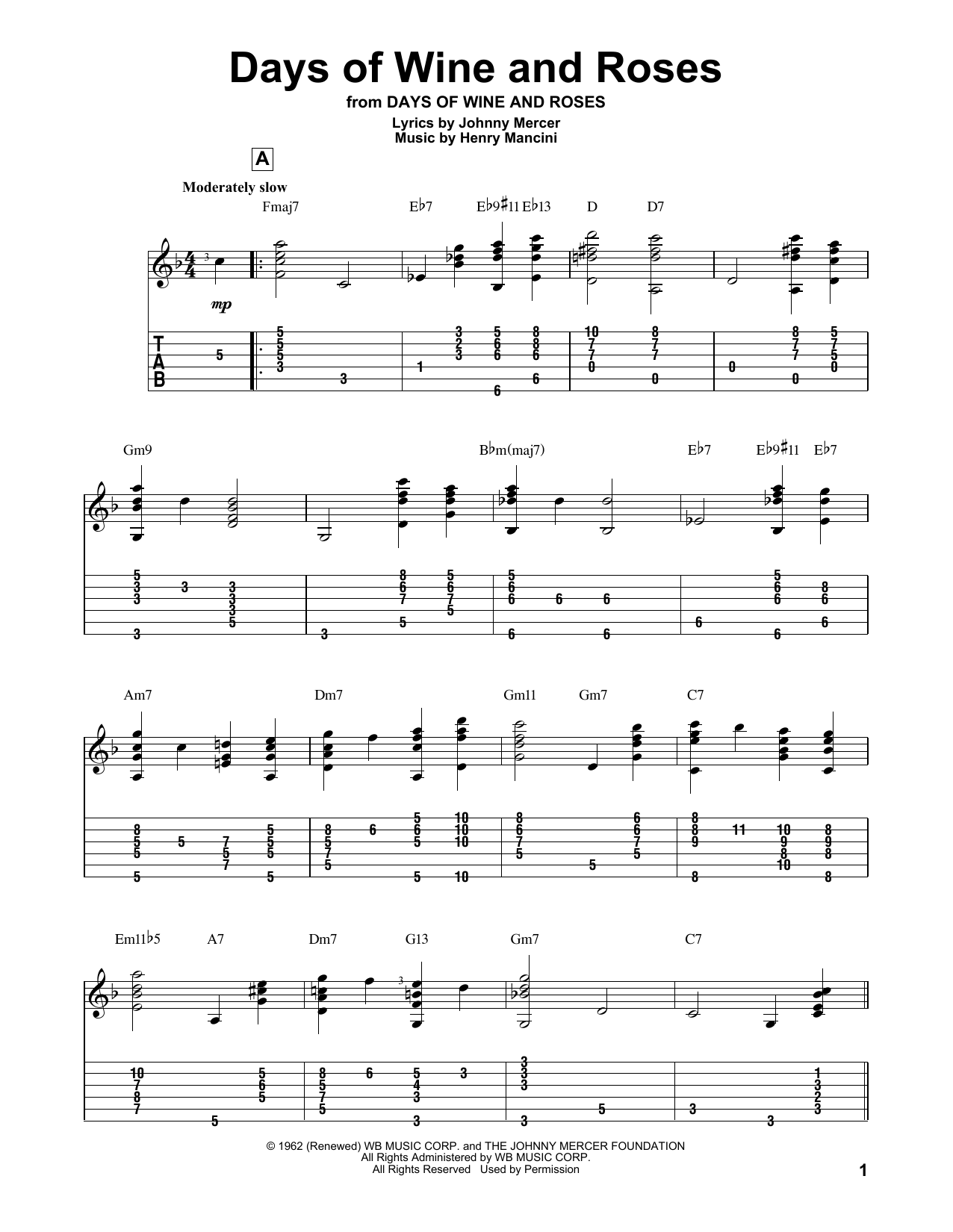 Johnny Mercer Days Of Wine And Roses sheet music notes and chords. Download Printable PDF.