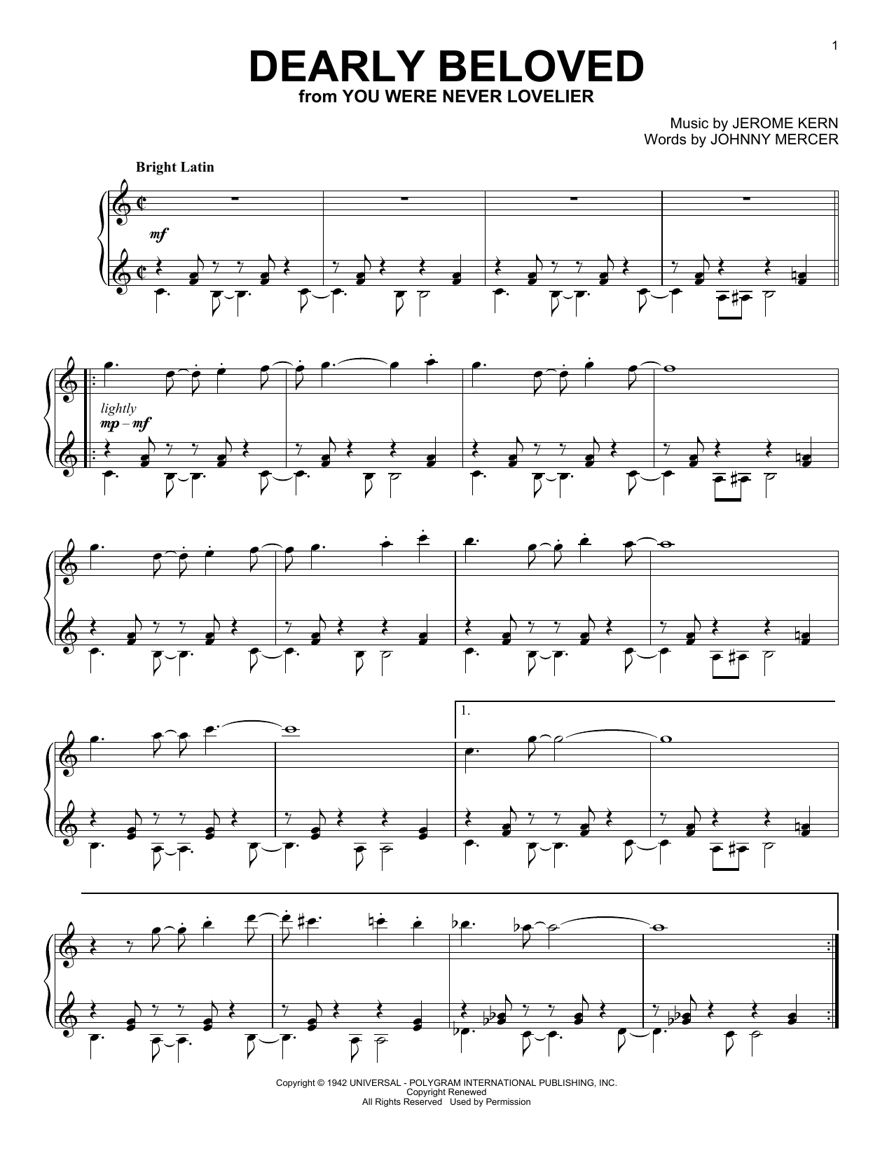 Learn to play Johnny Mercer Dearly Beloved (arr. Dan Rodowicz) sheet music for Piano Solo in minutes. Price: 7.8900$ Johnny Mercer Dearly Beloved (arr. Dan Rodowicz) sheet music notes and chords arranged for Piano Solo