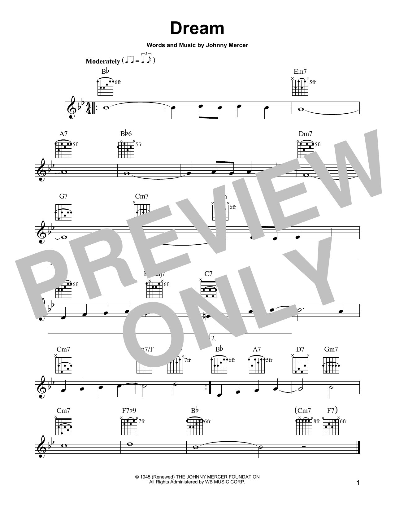 Johnny Mercer Dream sheet music notes and chords. Download Printable PDF.