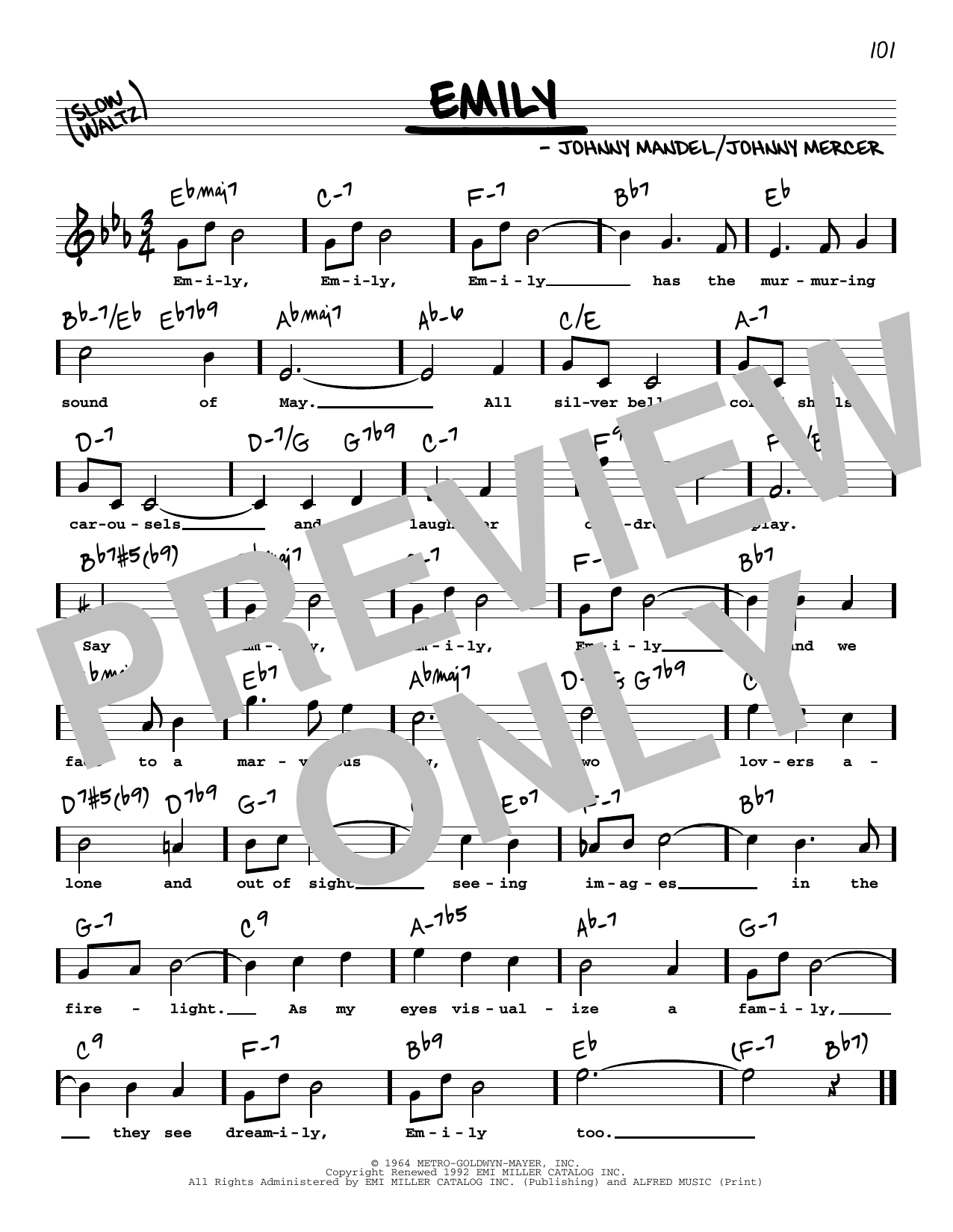 Johnny Mercer Emily (High Voice) (from The Americanization of Emily) sheet music notes and chords. Download Printable PDF.