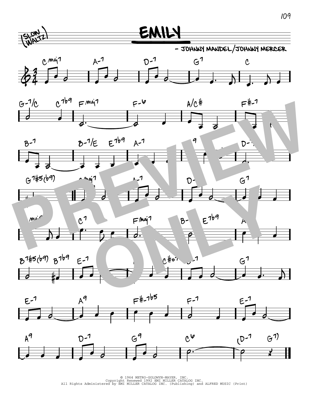 Johnny Mercer Emily sheet music notes and chords. Download Printable PDF.