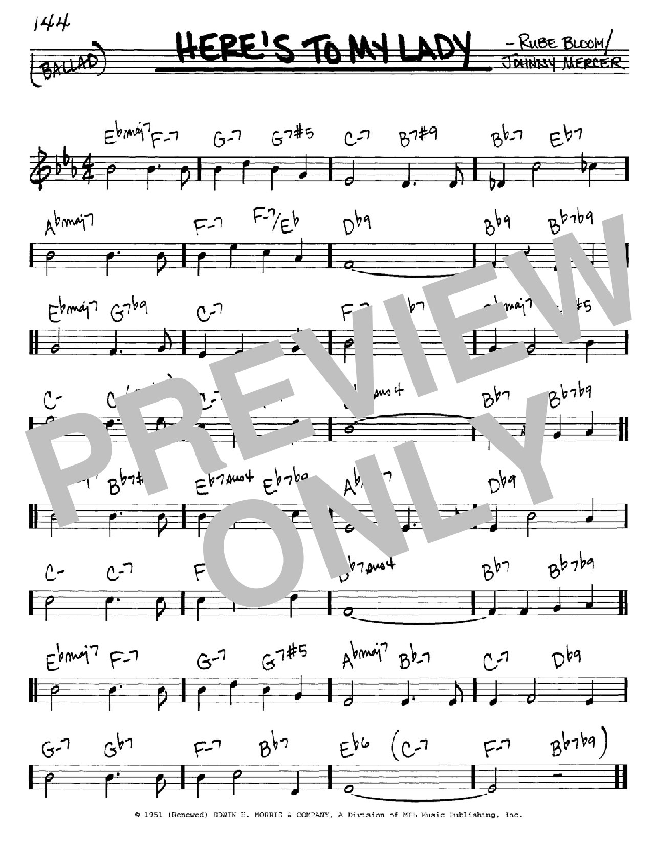 Learn to play Johnny Mercer Here's To My Lady sheet music for Real Book – Melody & Chords – C Instruments in minutes. Price: 5.9900$ Johnny Mercer Here's To My Lady sheet music notes and chords arranged for Real Book – Melody & Chords – C Instruments