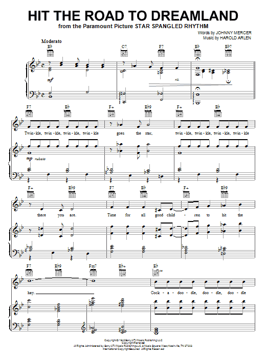 Learn to play Johnny Mercer Hit The Road To Dreamland sheet music for Piano, Vocal & Guitar Chords in minutes. Price: 7.8900$ Johnny Mercer Hit The Road To Dreamland sheet music notes and chords arranged for Piano, Vocal & Guitar Chords