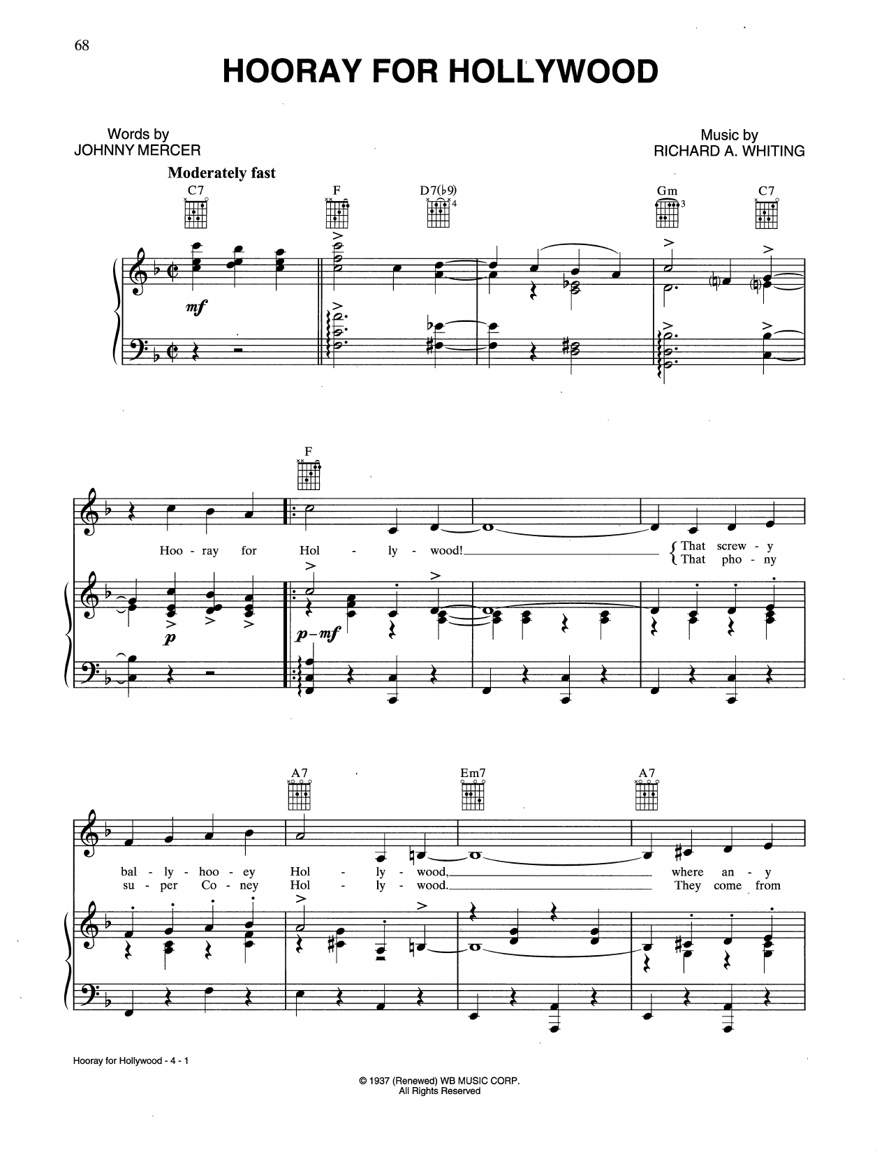 Johnny Mercer Hooray For Hollywood sheet music notes and chords. Download Printable PDF.