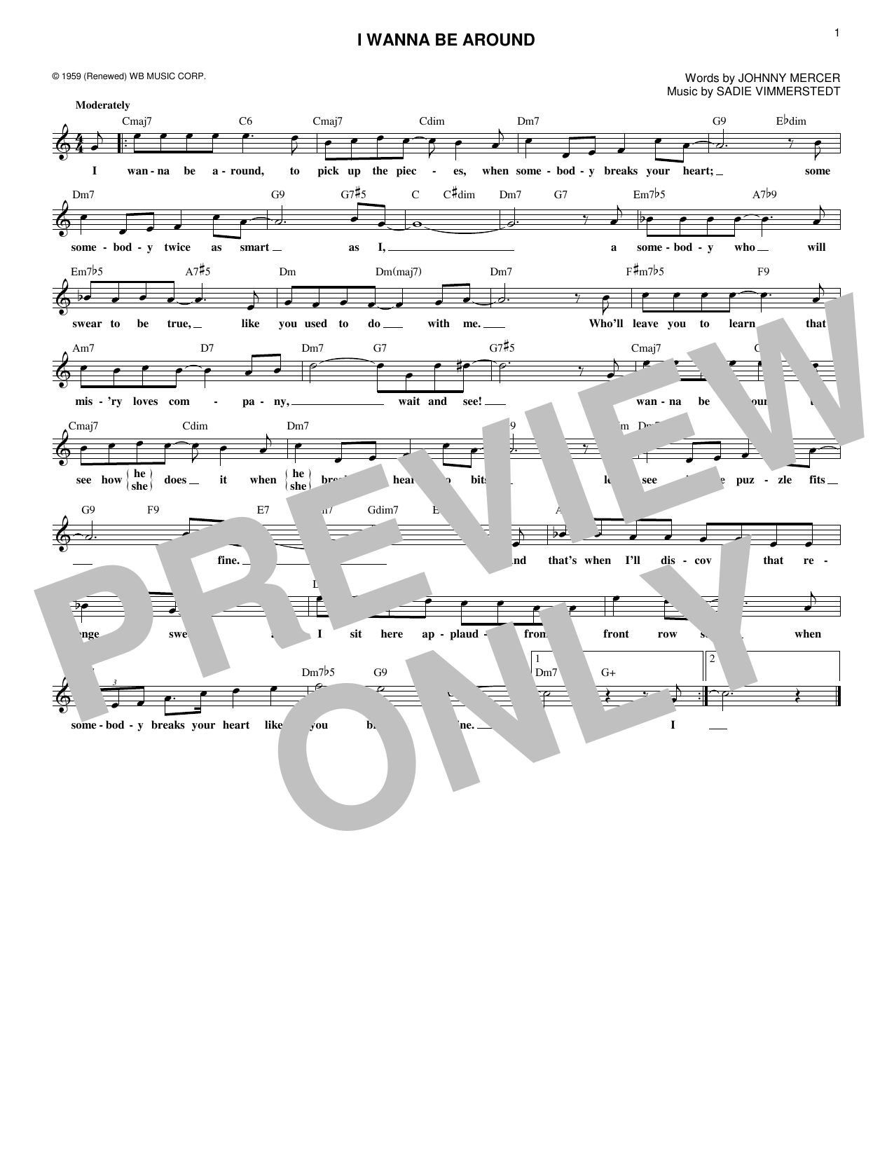 Learn to play Johnny Mercer I Wanna Be Around sheet music for Real Book – Melody & Chords in minutes. Price: 5.9900$ Johnny Mercer I Wanna Be Around sheet music notes and chords arranged for Real Book – Melody & Chords