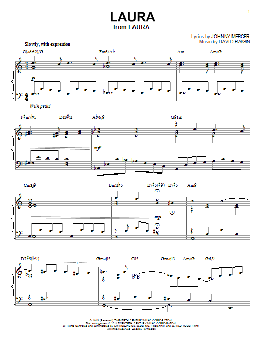 Johnny Mercer Laura [Jazz version] (arr. Brent Edstrom) sheet music notes and chords. Download Printable PDF.