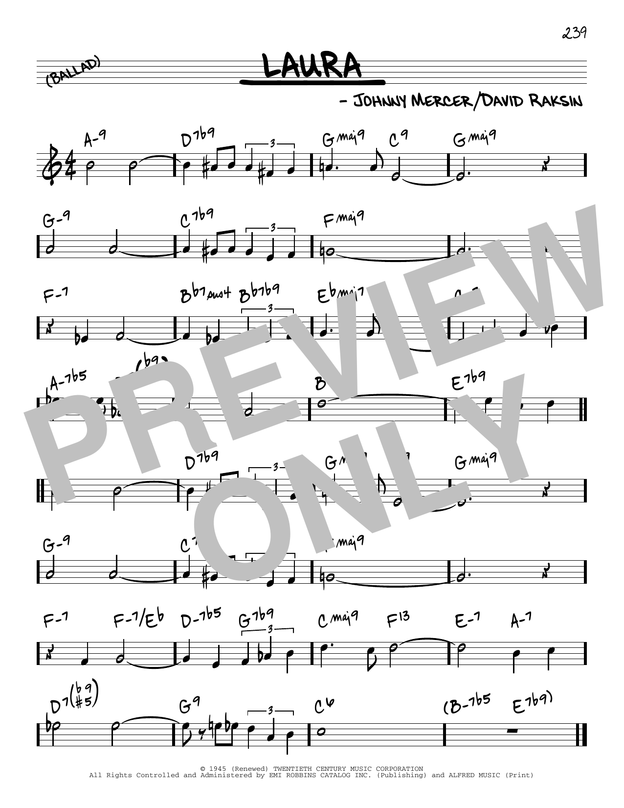 Johnny Mercer Laura sheet music notes and chords. Download Printable PDF.