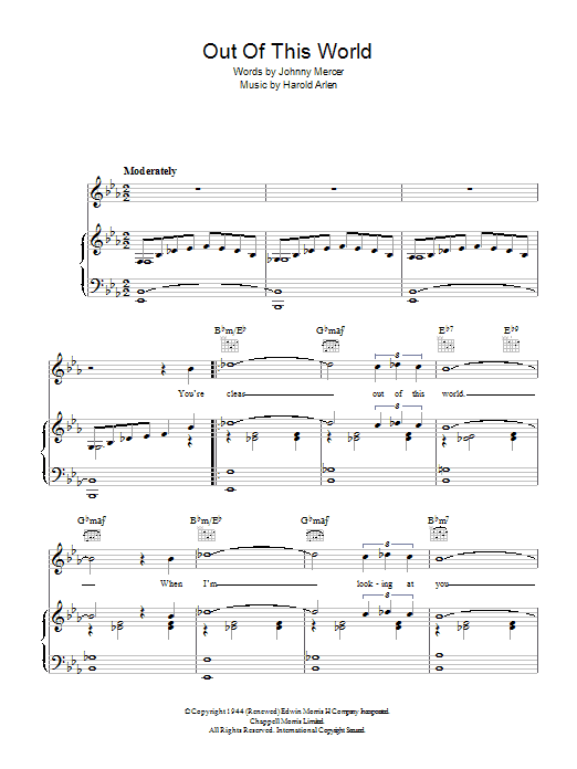 Johnny Mercer Out Of This World sheet music notes and chords. Download Printable PDF.