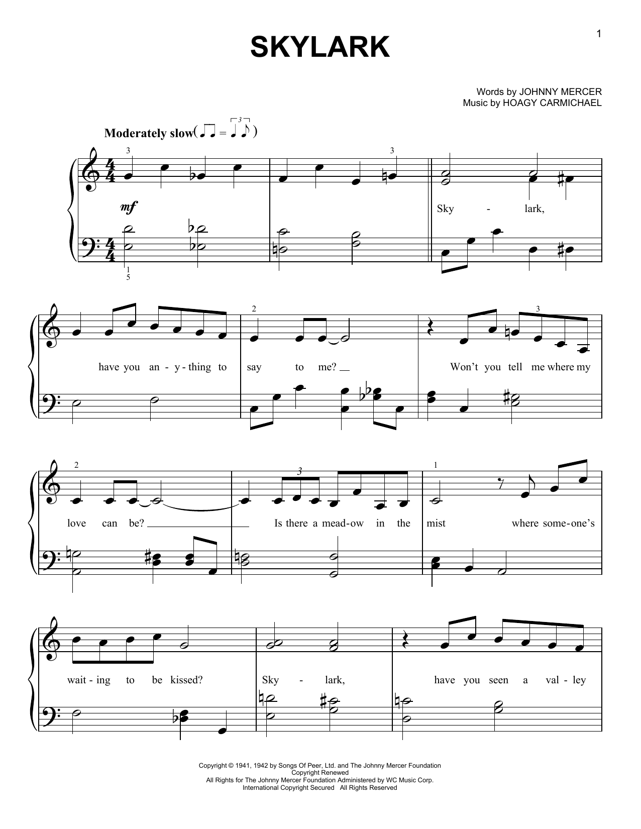 Johnny Mercer Skylark sheet music notes and chords. Download Printable PDF.