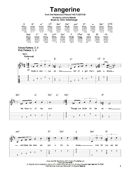 Johnny Mercer Tangerine sheet music notes and chords. Download Printable PDF.