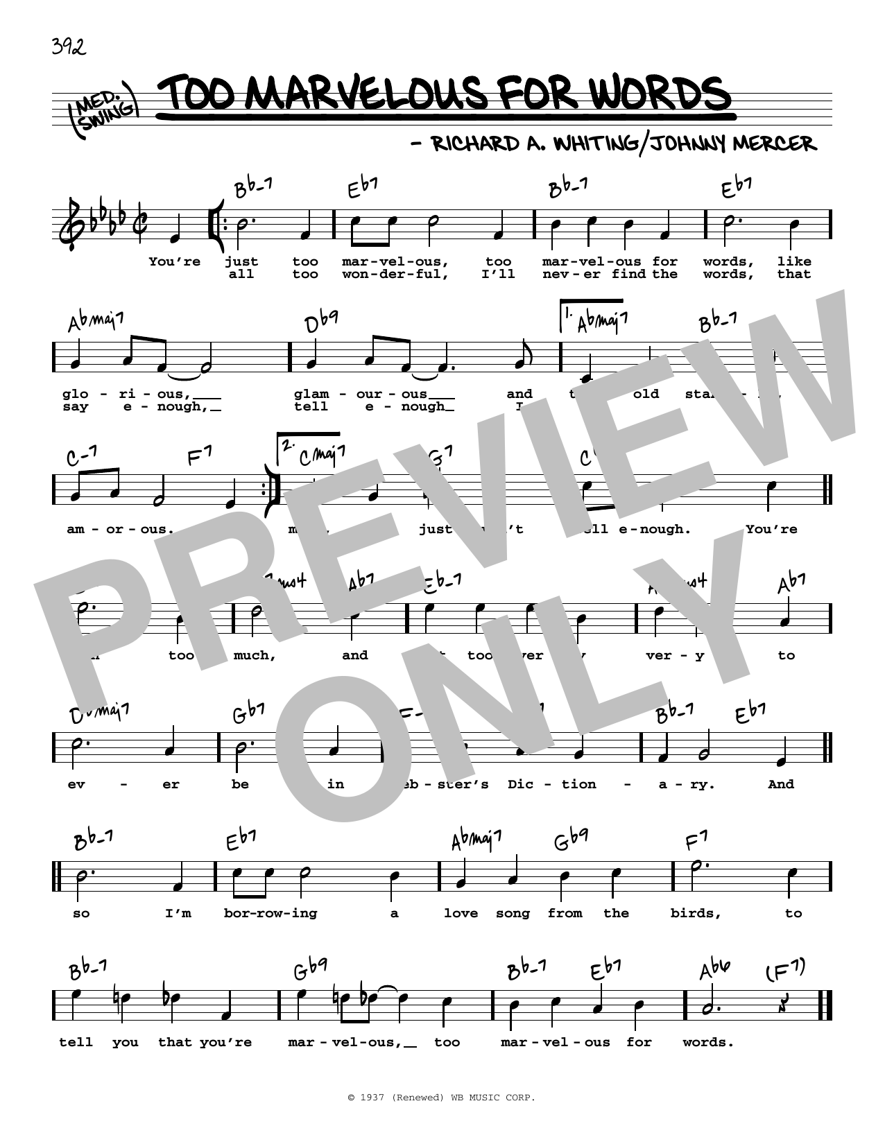 Learn to play Johnny Mercer Too Marvelous For Words (High Voice) sheet music for Real Book – Melody, Lyrics & Chords in minutes. Price: 5.9900$ Johnny Mercer Too Marvelous For Words (High Voice) sheet music notes and chords arranged for Real Book – Melody, Lyrics & Chords