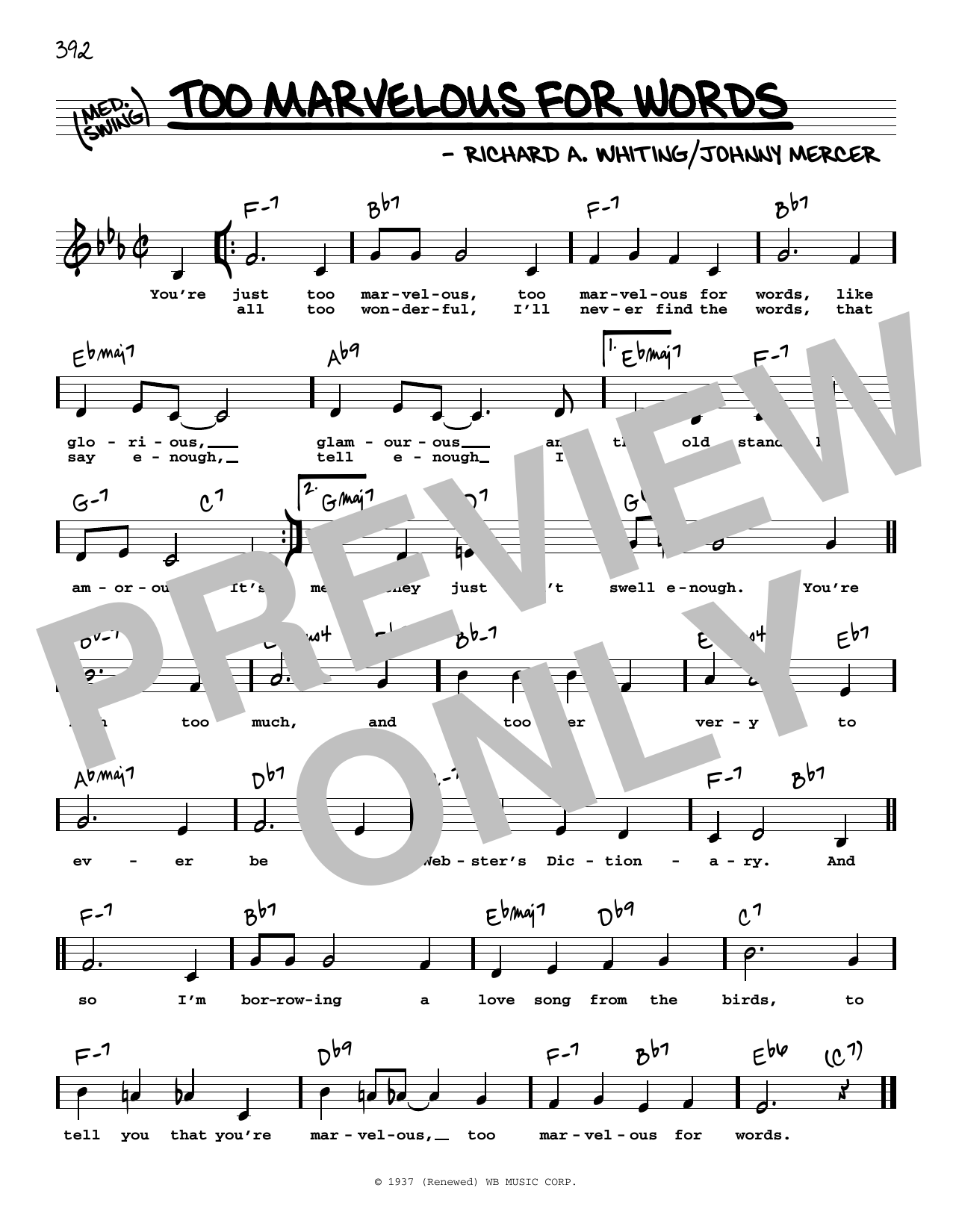 Johnny Mercer Too Marvelous For Words (Low Voice) sheet music notes and chords. Download Printable PDF.