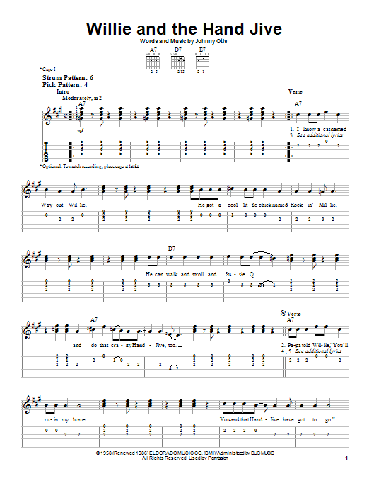 Johnny Otis Willie And The Hand Jive sheet music notes and chords. Download Printable PDF.