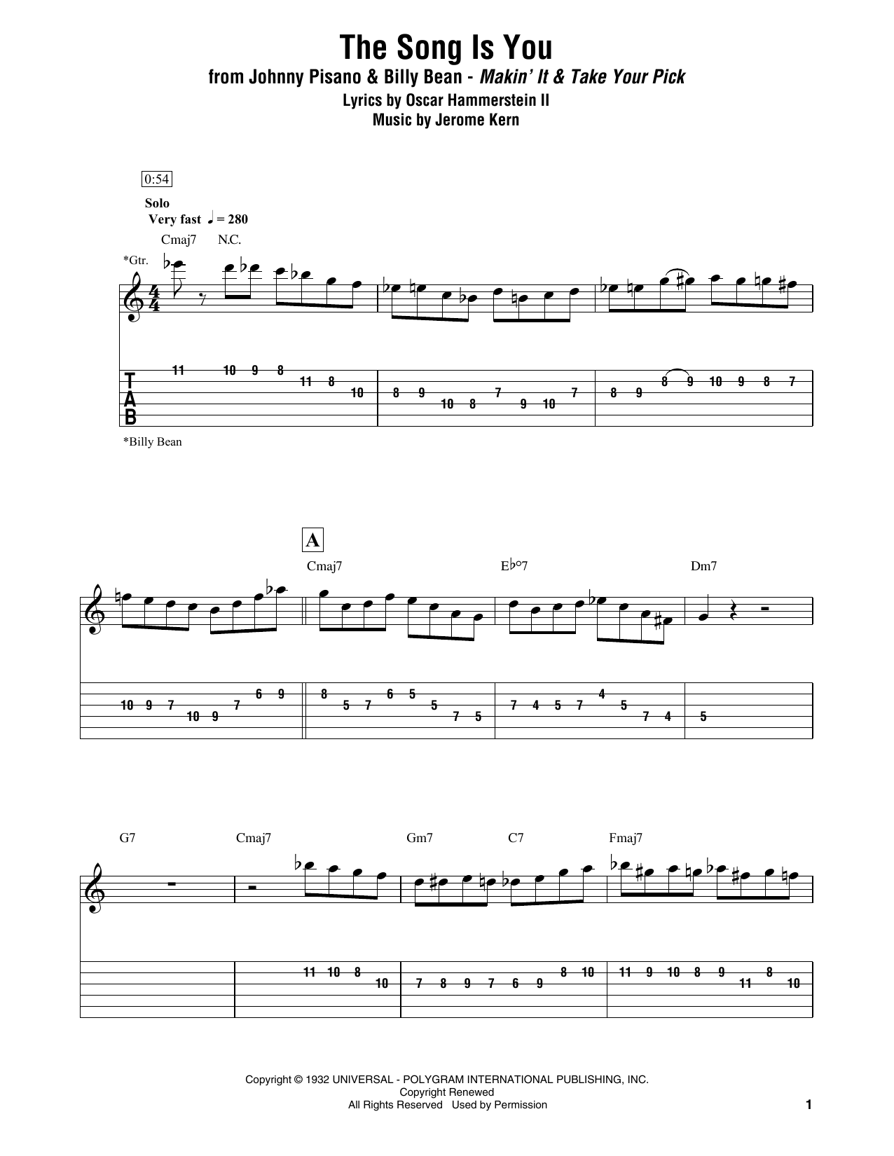 Johnny Pisano & Billy Bean The Song Is You sheet music notes and chords. Download Printable PDF.