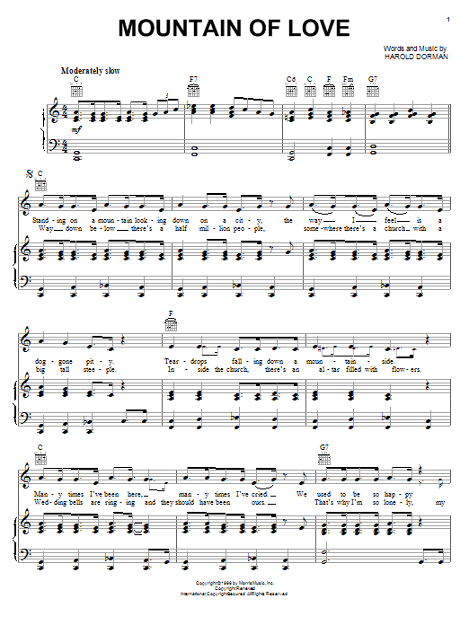 Learn to play Charley Pride Mountain Of Love sheet music for Piano, Vocal & Guitar Chords (Right-Hand Melody) in minutes. Price: 7.8900$ Charley Pride Mountain Of Love sheet music notes and chords arranged for Piano, Vocal & Guitar Chords (Right-Hand Melody)