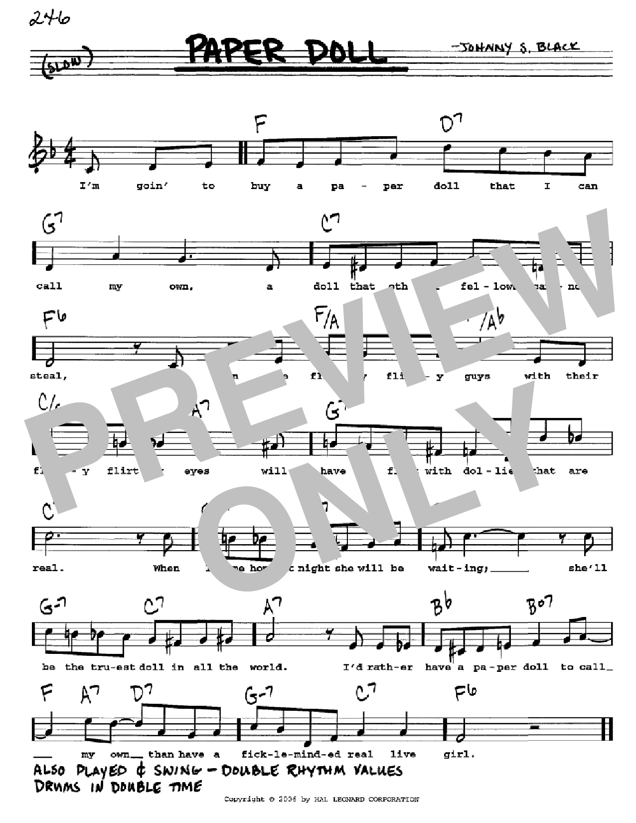 Johnny S. Black Paper Doll sheet music notes and chords. Download Printable PDF.