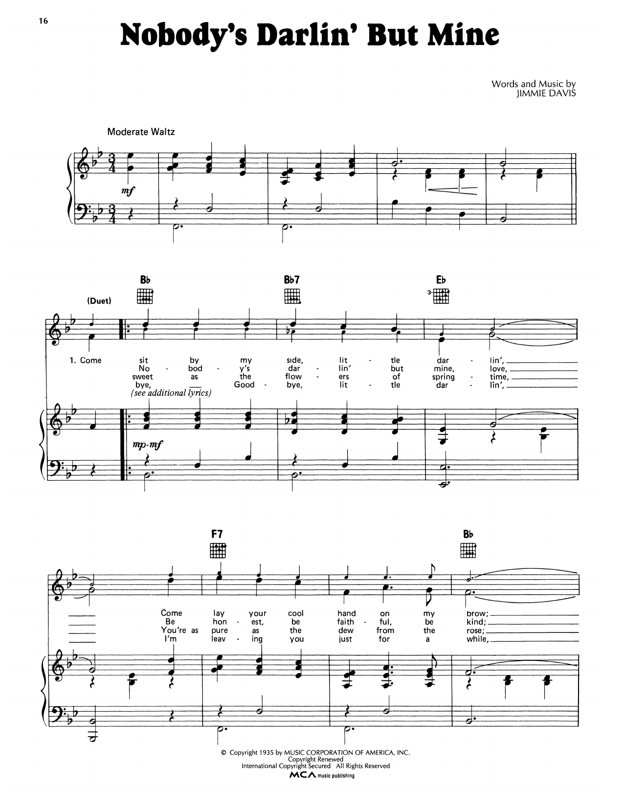 Johnny Sea Nobody's Darlin' But Mine sheet music notes and chords. Download Printable PDF.