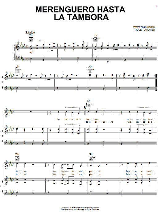 Learn to play Johnny Ventura Merenguero Hasta La Tambora sheet music for Piano, Vocal & Guitar Chords (Right-Hand Melody) in minutes. Price: 7.8900$ Johnny Ventura Merenguero Hasta La Tambora sheet music notes and chords arranged for Piano, Vocal & Guitar Chords (Right-Hand Melody)