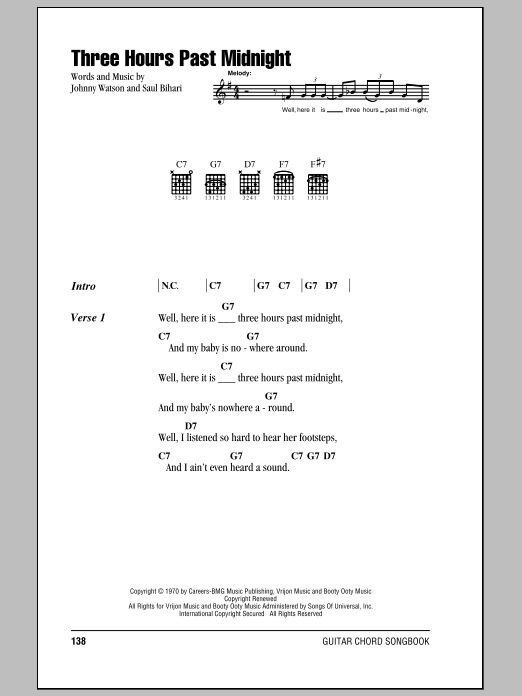 Johnny Watson Three Hours Past Midnight sheet music notes and chords. Download Printable PDF.