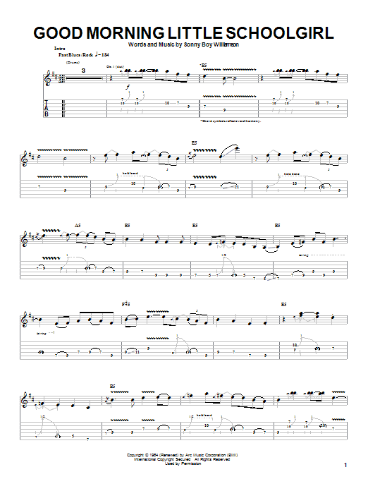 Johnny Winter Good Morning Little Schoolgirl sheet music notes and chords. Download Printable PDF.