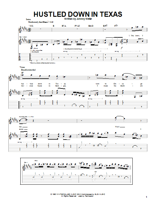 Learn to play Johnny Winter Hustled Down In Texas sheet music for Guitar Tab in minutes. Price: 7.8900$ Johnny Winter Hustled Down In Texas sheet music notes and chords arranged for Guitar Tab