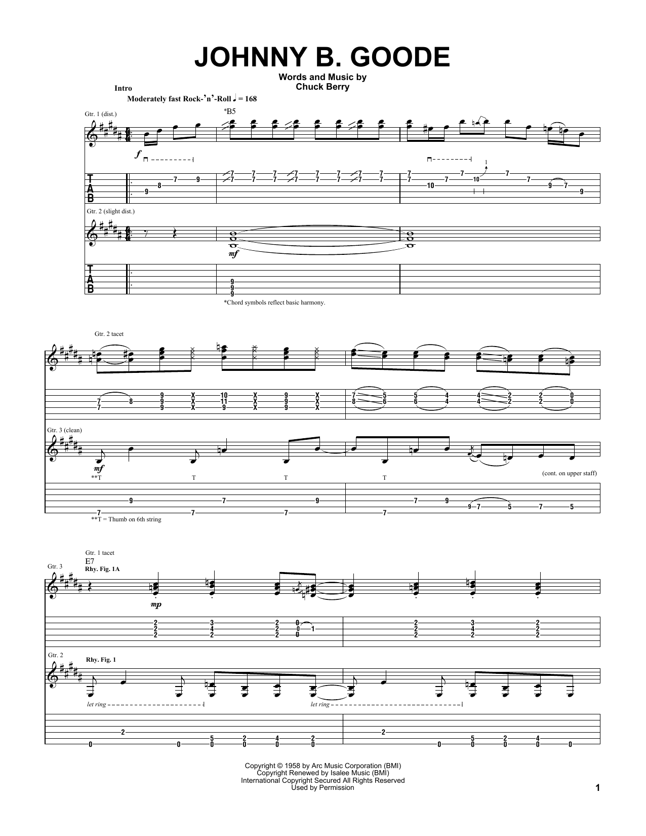 Johnny Winter Johnny B. Goode sheet music notes and chords. Download Printable PDF.