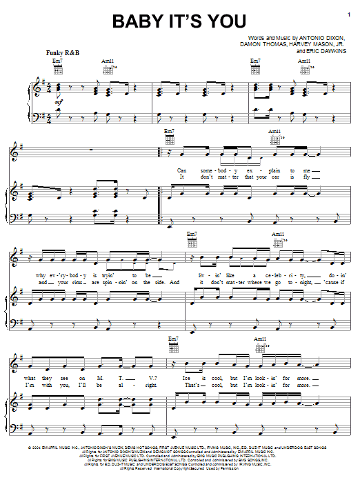 Learn to play Bow Wow Baby It's You sheet music for Piano, Vocal & Guitar Chords (Right-Hand Melody) in minutes. Price: 7.8900$ Bow Wow Baby It's You sheet music notes and chords arranged for Piano, Vocal & Guitar Chords (Right-Hand Melody)