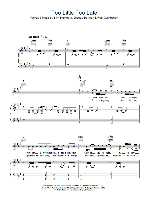 Learn to play JoJo Too Little, Too Late sheet music for Piano, Vocal & Guitar Chords in minutes. Price: 7.8900$ JoJo Too Little, Too Late sheet music notes and chords arranged for Piano, Vocal & Guitar Chords