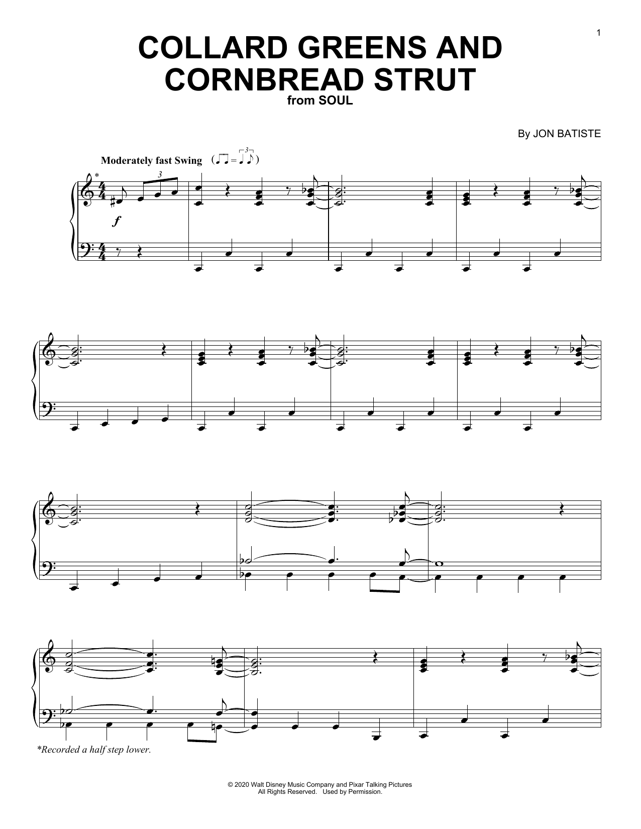 Learn to play Jon Batiste Collard Greens And Cornbread Strut (from Soul) sheet music for Piano Solo in minutes. Price: 7.8900$ Jon Batiste Collard Greens And Cornbread Strut (from Soul) sheet music notes and chords arranged for Piano Solo