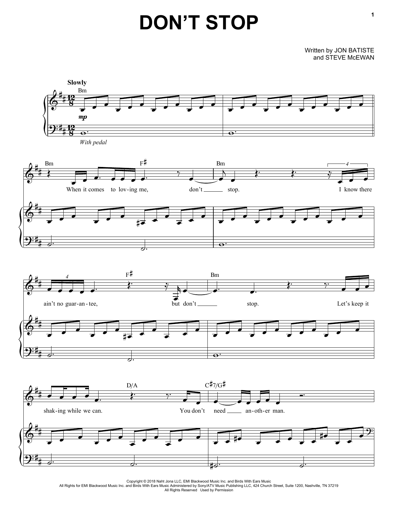 Jon Batiste Don't Stop sheet music notes and chords. Download Printable PDF.