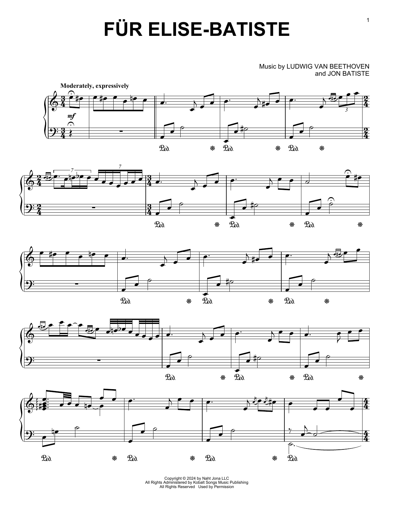 Jon Batiste Fur Elise - Batiste sheet music notes and chords. Download Printable PDF.