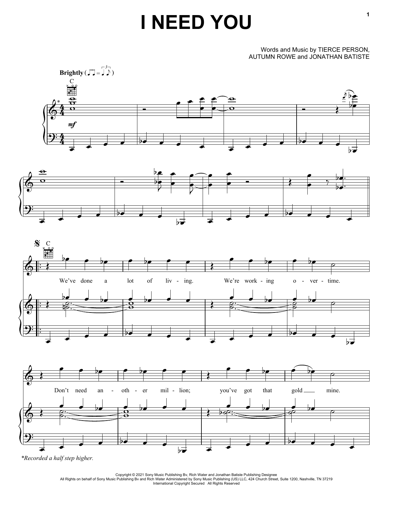 Jon Batiste I NEED YOU sheet music notes and chords. Download Printable PDF.