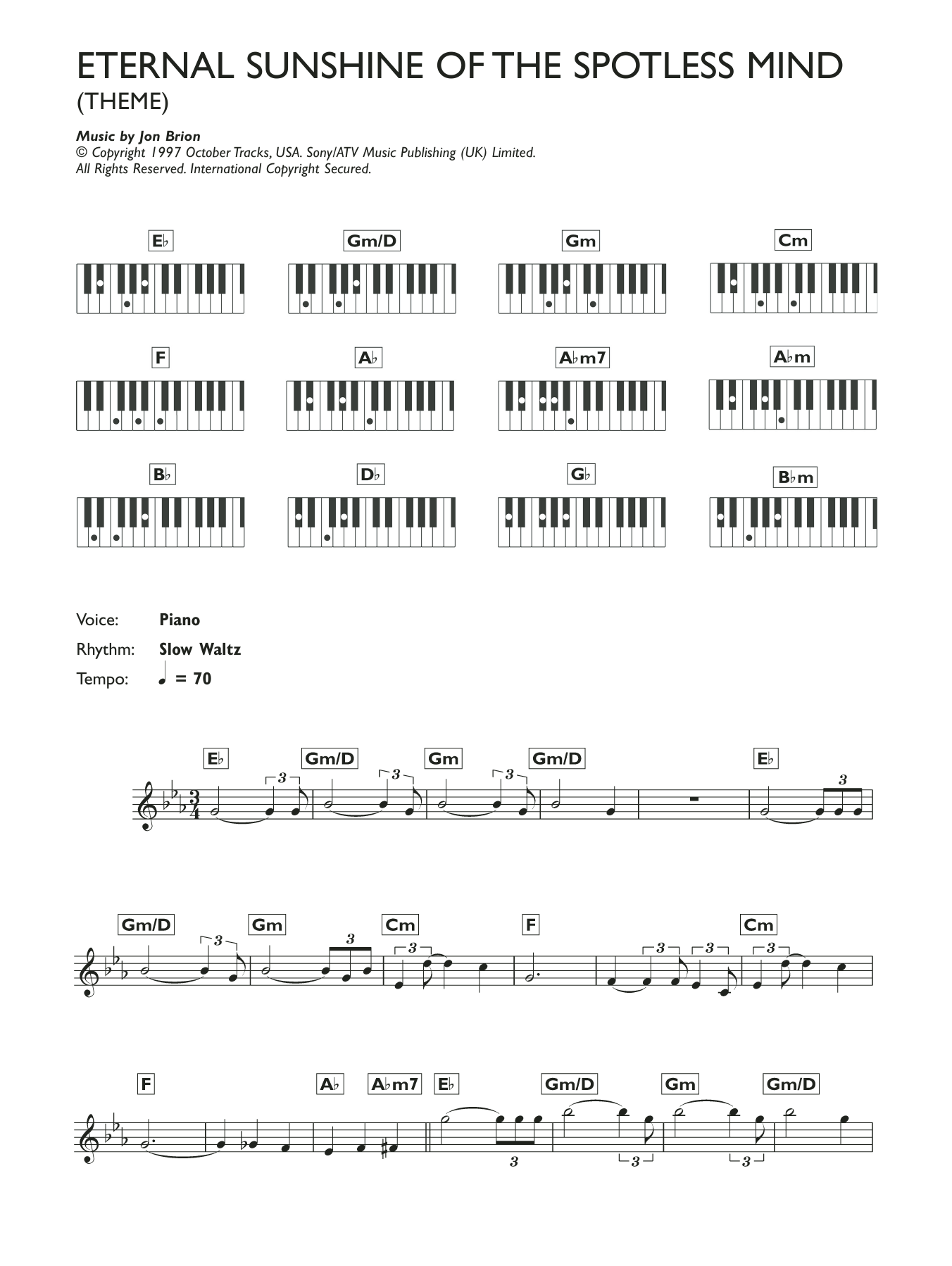 Jon Brion Eternal Sunshine Of The Spotless Mind (Theme) sheet music notes and chords. Download Printable PDF.