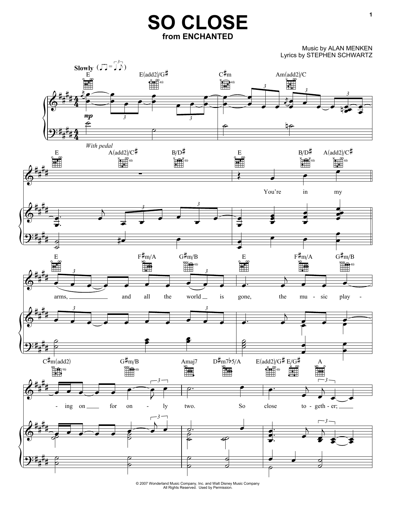 Alan Menken So Close sheet music notes and chords. Download Printable PDF.