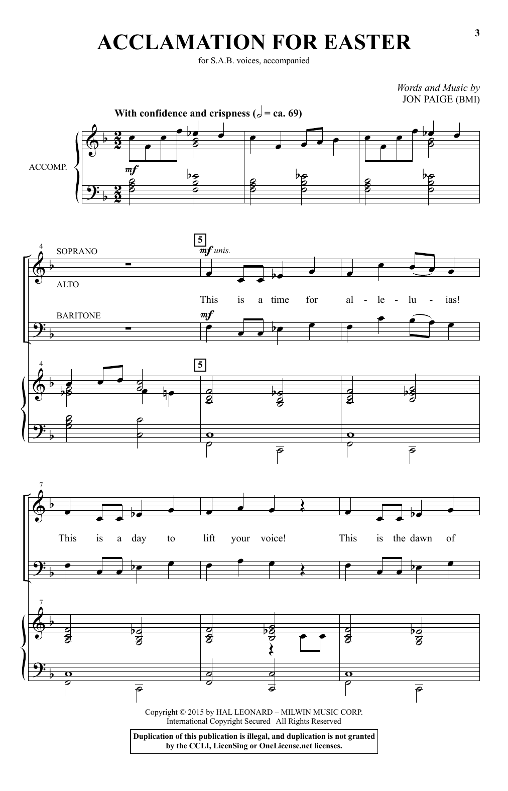 Jon Paige Acclamation For Easter sheet music notes and chords. Download Printable PDF.