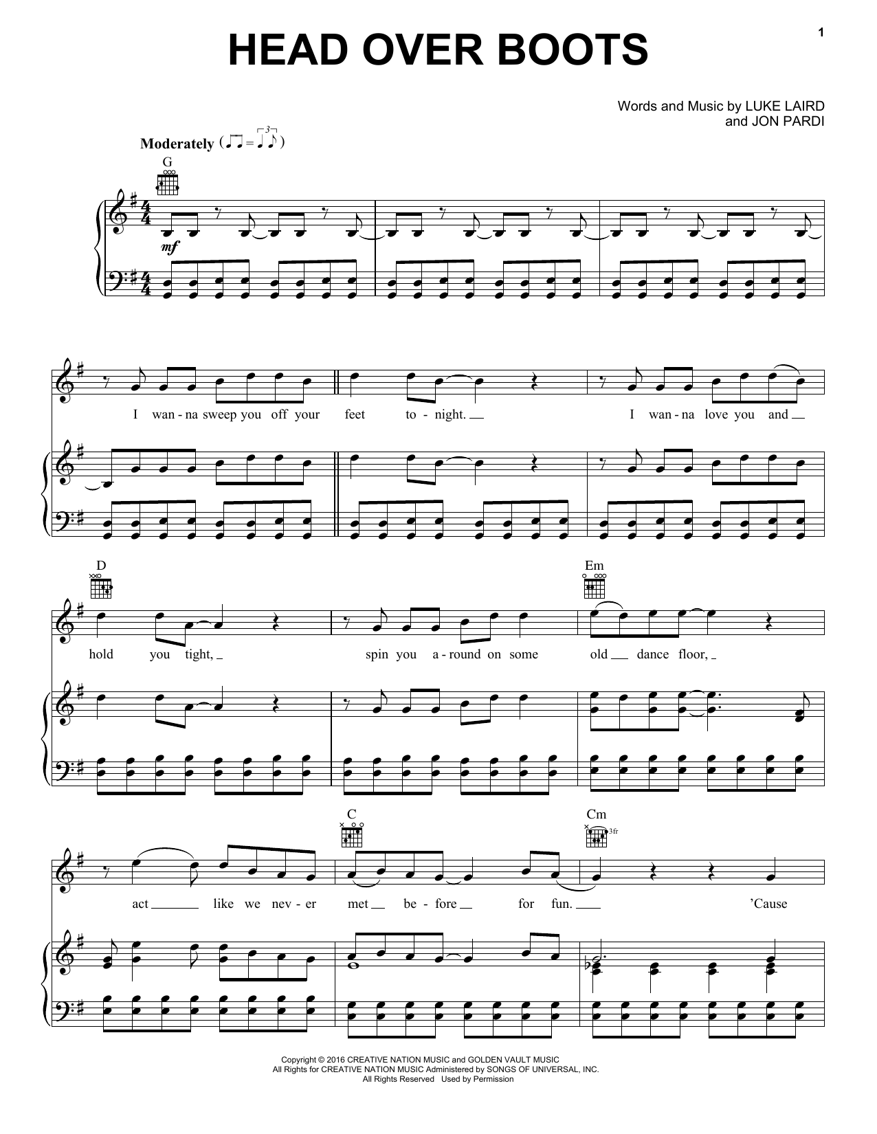 Jon Pardi Head Over Boots sheet music notes and chords. Download Printable PDF.