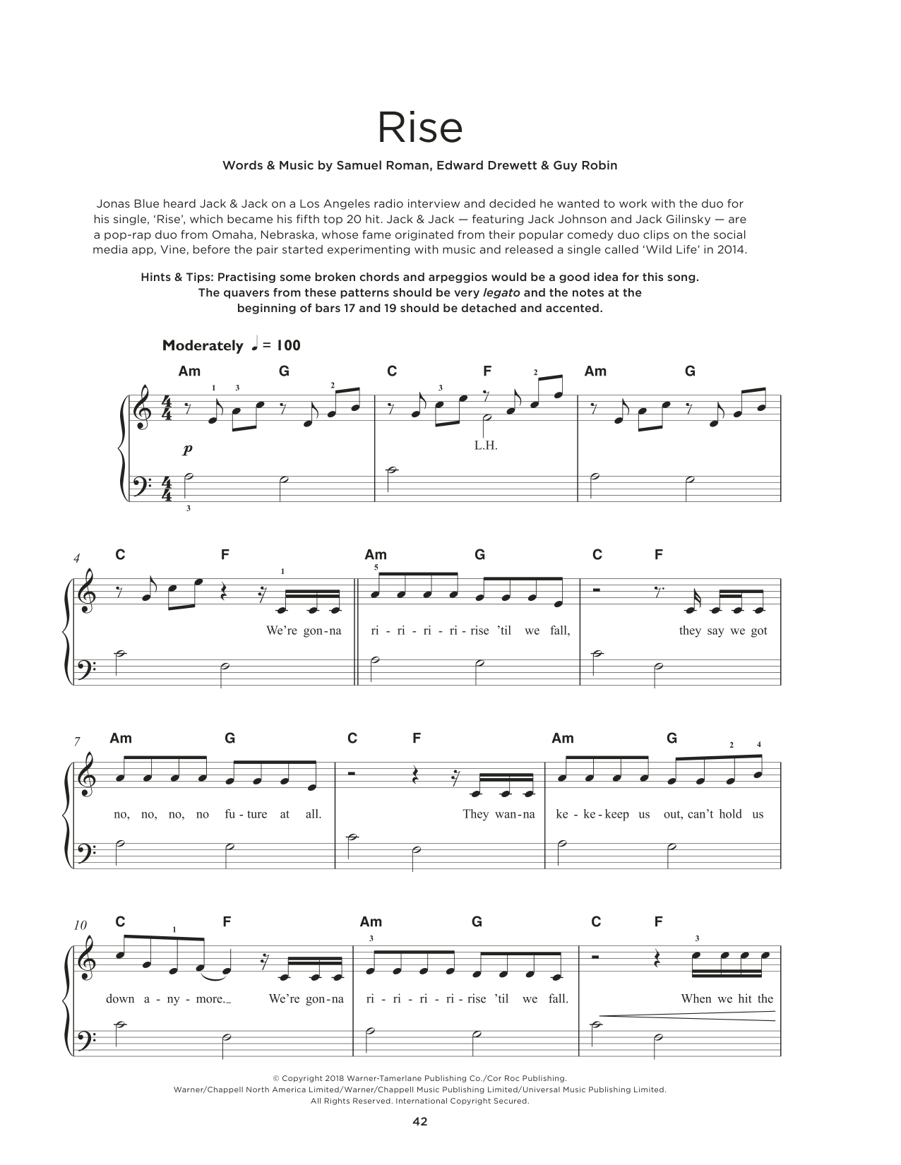 Jonas Blue feat. Jack & Jack Rise sheet music notes and chords. Download Printable PDF.