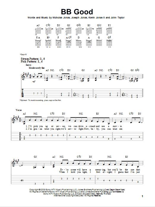 Jonas Brothers BB Good sheet music notes and chords. Download Printable PDF.