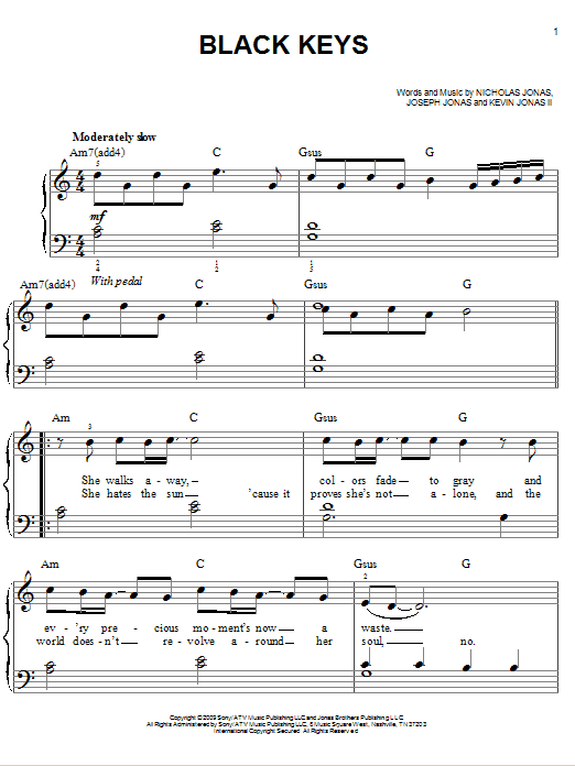 Learn to play Jonas Brothers Black Keys sheet music for Easy Piano in minutes. Price: 6.9900$ Jonas Brothers Black Keys sheet music notes and chords arranged for Easy Piano