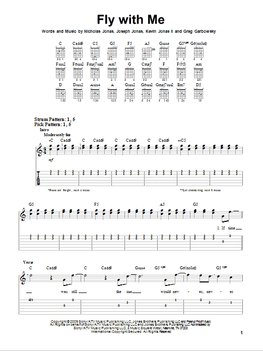 Jonas Brothers Fly With Me sheet music notes and chords. Download Printable PDF.