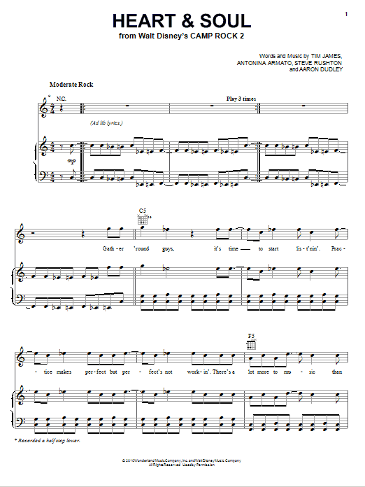 Learn to play Jonas Brothers Heart And Soul (from Camp Rock 2) sheet music for Piano, Vocal & Guitar Chords (Right-Hand Melody) in minutes. Price: 7.8900$ Jonas Brothers Heart And Soul (from Camp Rock 2) sheet music notes and chords arranged for Piano, Vocal & Guitar Chords (Right-Hand Melody)