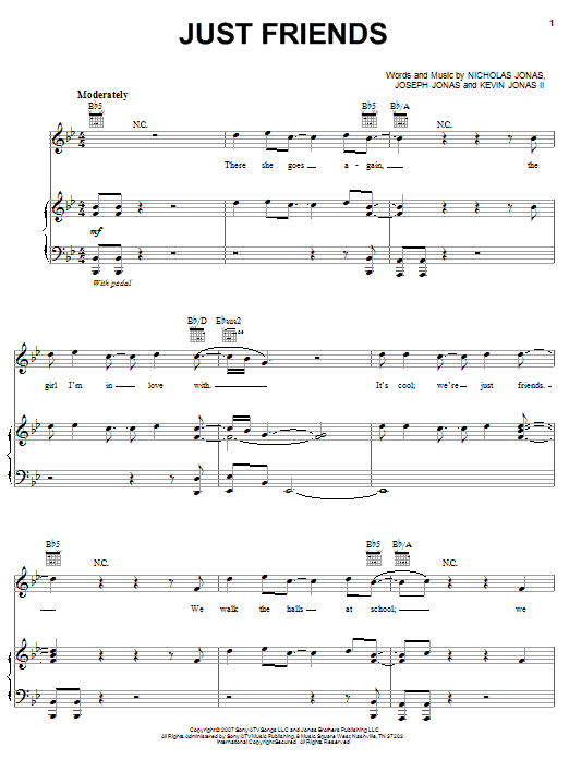 Jonas Brothers Just Friends sheet music notes and chords arranged for Piano, Vocal & Guitar Chords (Right-Hand Melody)