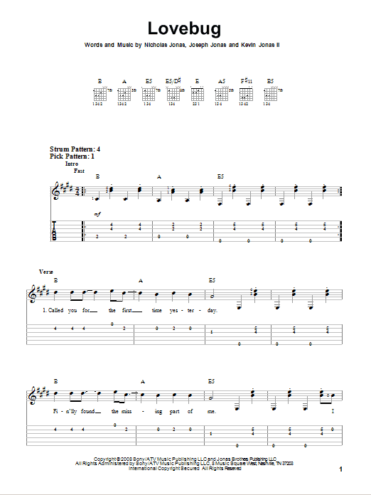 Jonas Brothers Lovebug sheet music notes and chords. Download Printable PDF.